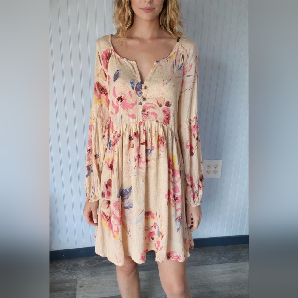 Billabong Floral Dress - Cream and Pink Size M